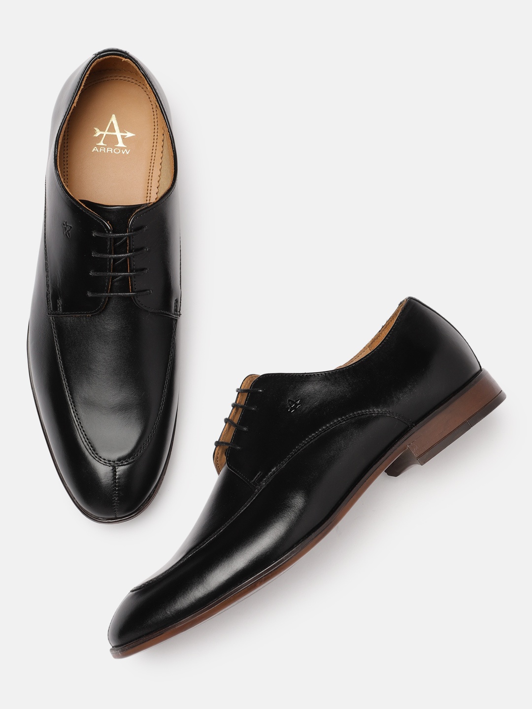 

Arrow Men Black Solid NAVES Leather Oxfords