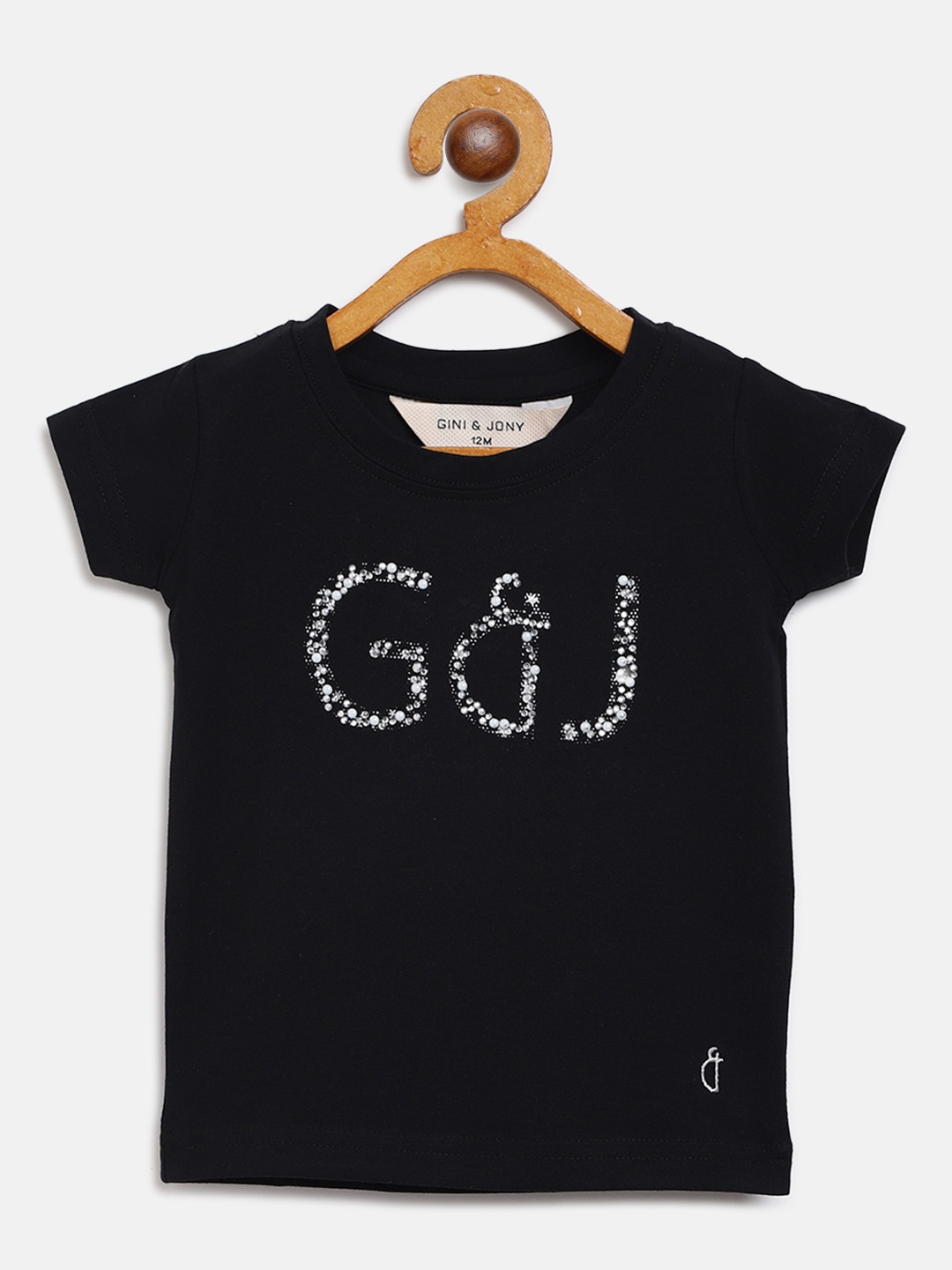 

Gini and Jony Girls Black Embellished Round Neck T-shirt