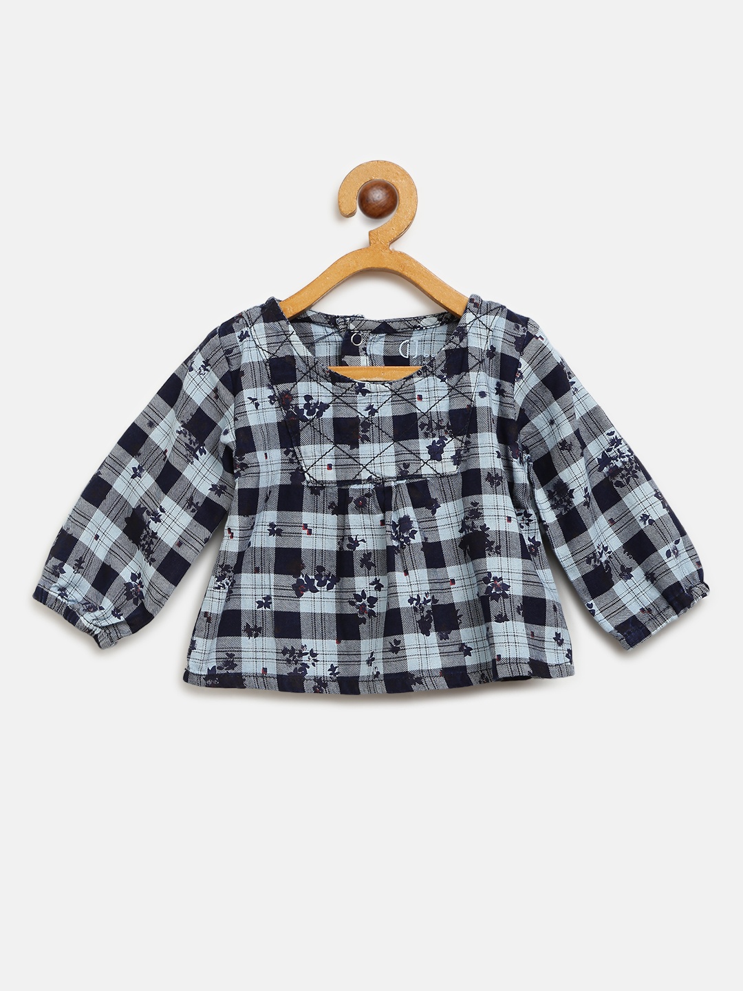 

Gini and Jony Girls Blue Checked A-Line Pure Cotton Top