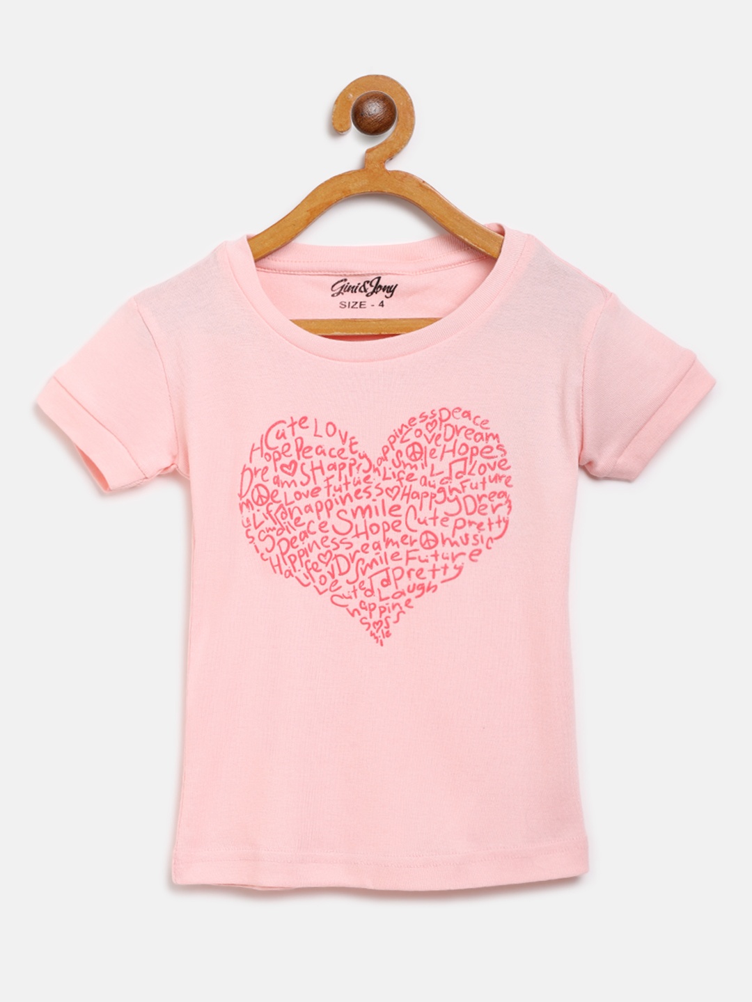 

Gini and Jony Girls Pink Printed Round Neck Pure Cotton T-shirt