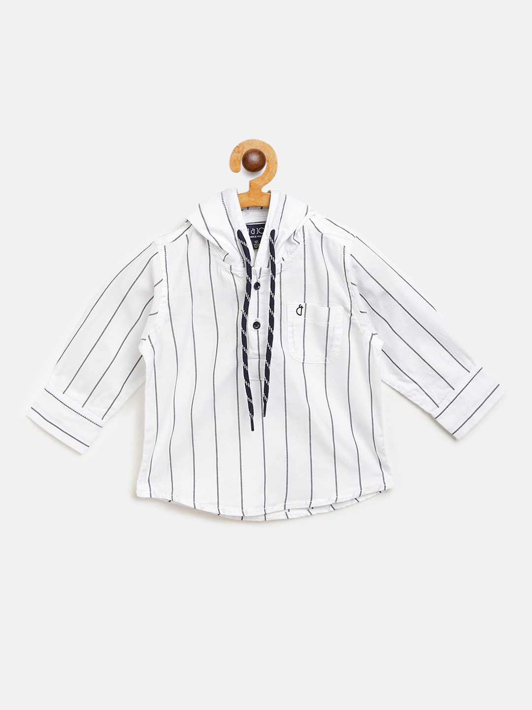 

Gini and Jony Boys White & Black Regular Fit Hooded Striped Casual Shirt