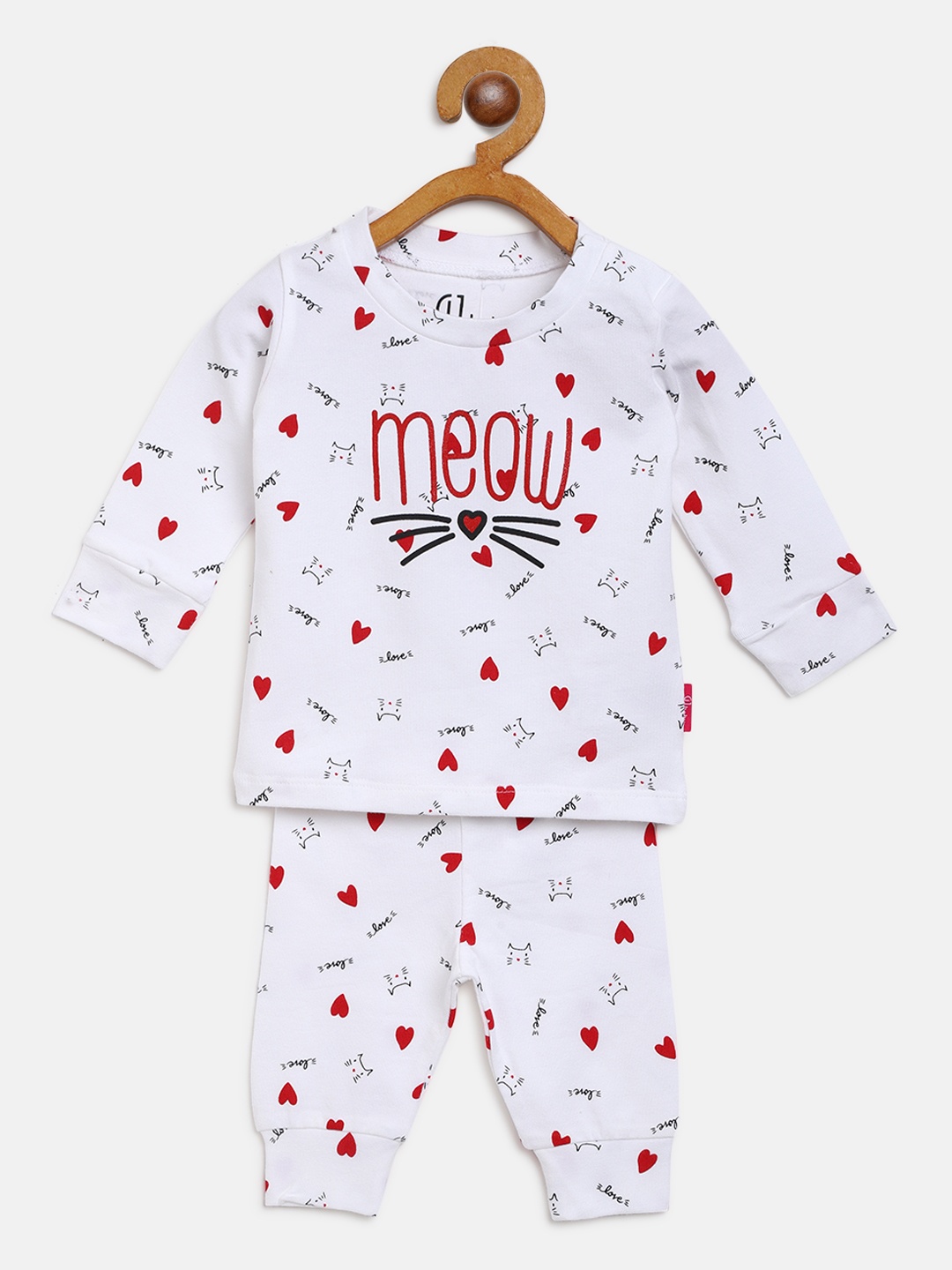

Gini and Jony Girls White & Red Printed Clothing Set