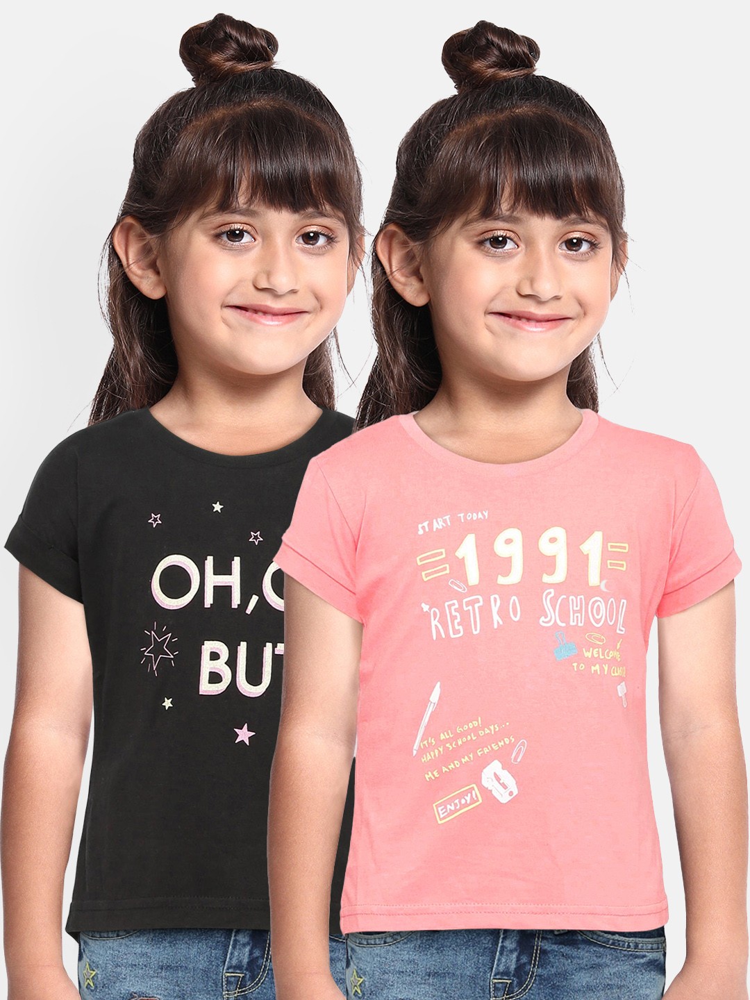 

Gini and Jony Girls Set of 2 Printed Round Neck T-shirts, Pink