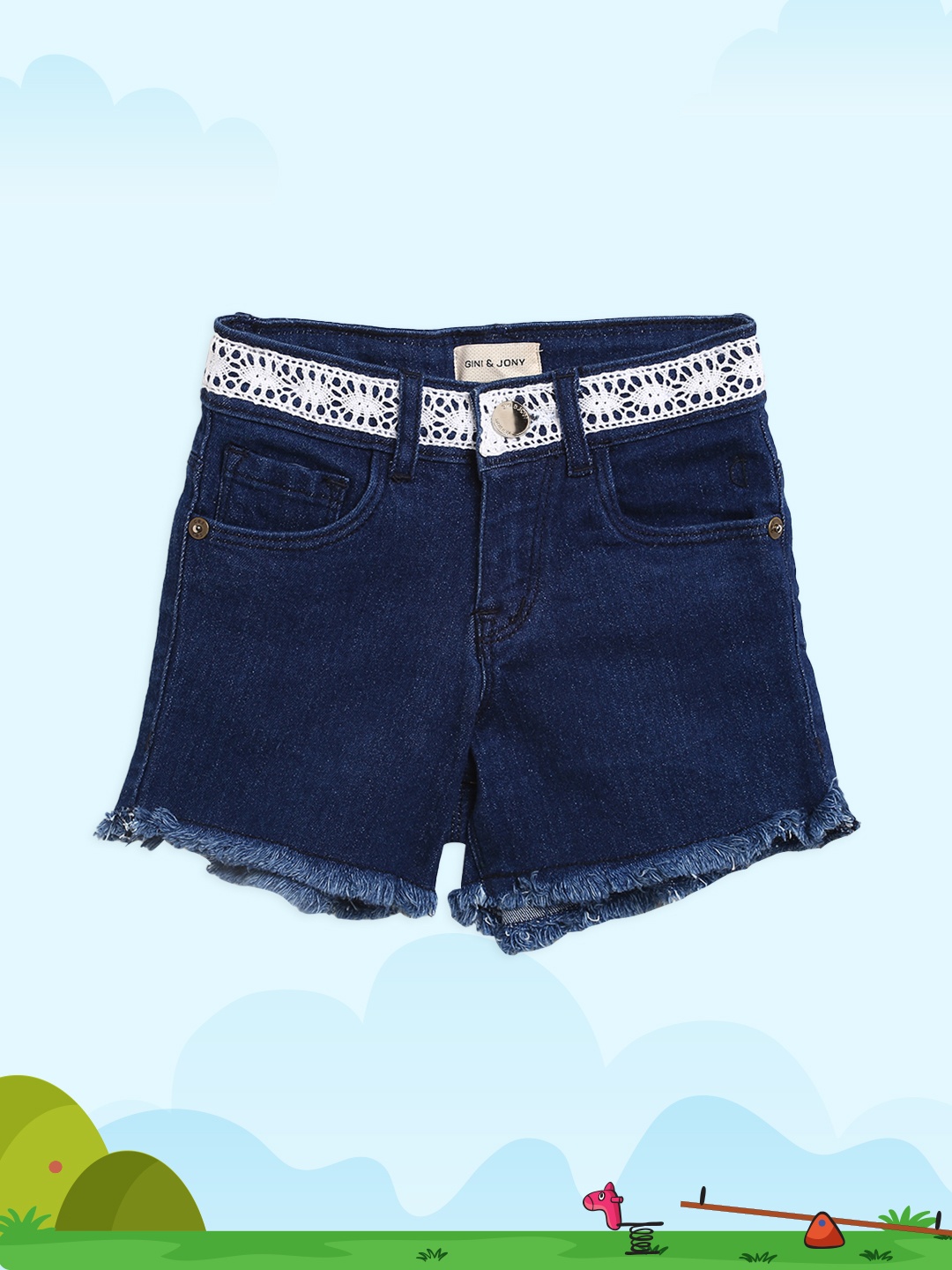 

Gini and Jony Girls Navy Blue Solid Regular Fit Denim Shorts