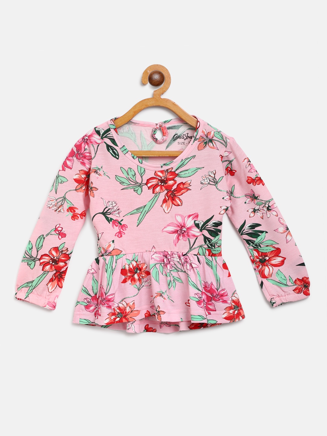 

Gini and Jony Girls Pink & Green Printed Cinched Waist Top