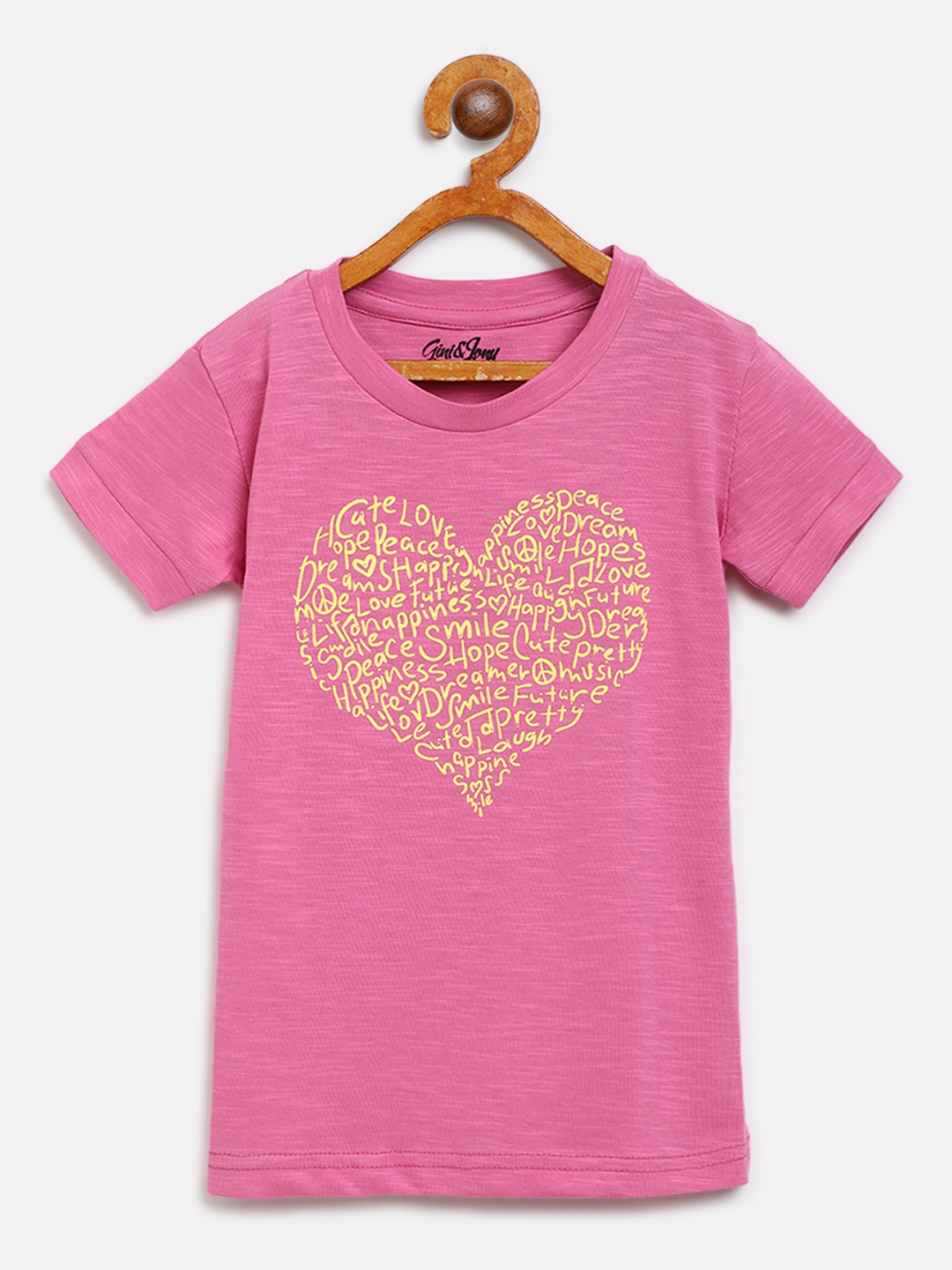 

Gini and Jony Girls Pink Printed Round Neck Pure Cotton T-shirt
