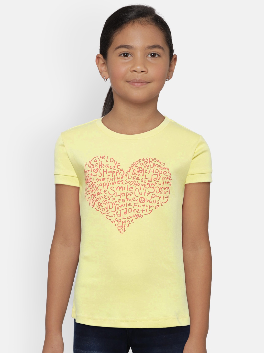 

Gini and Jony Girls Yellow Printed Round Neck Pure Cotton T-shirt