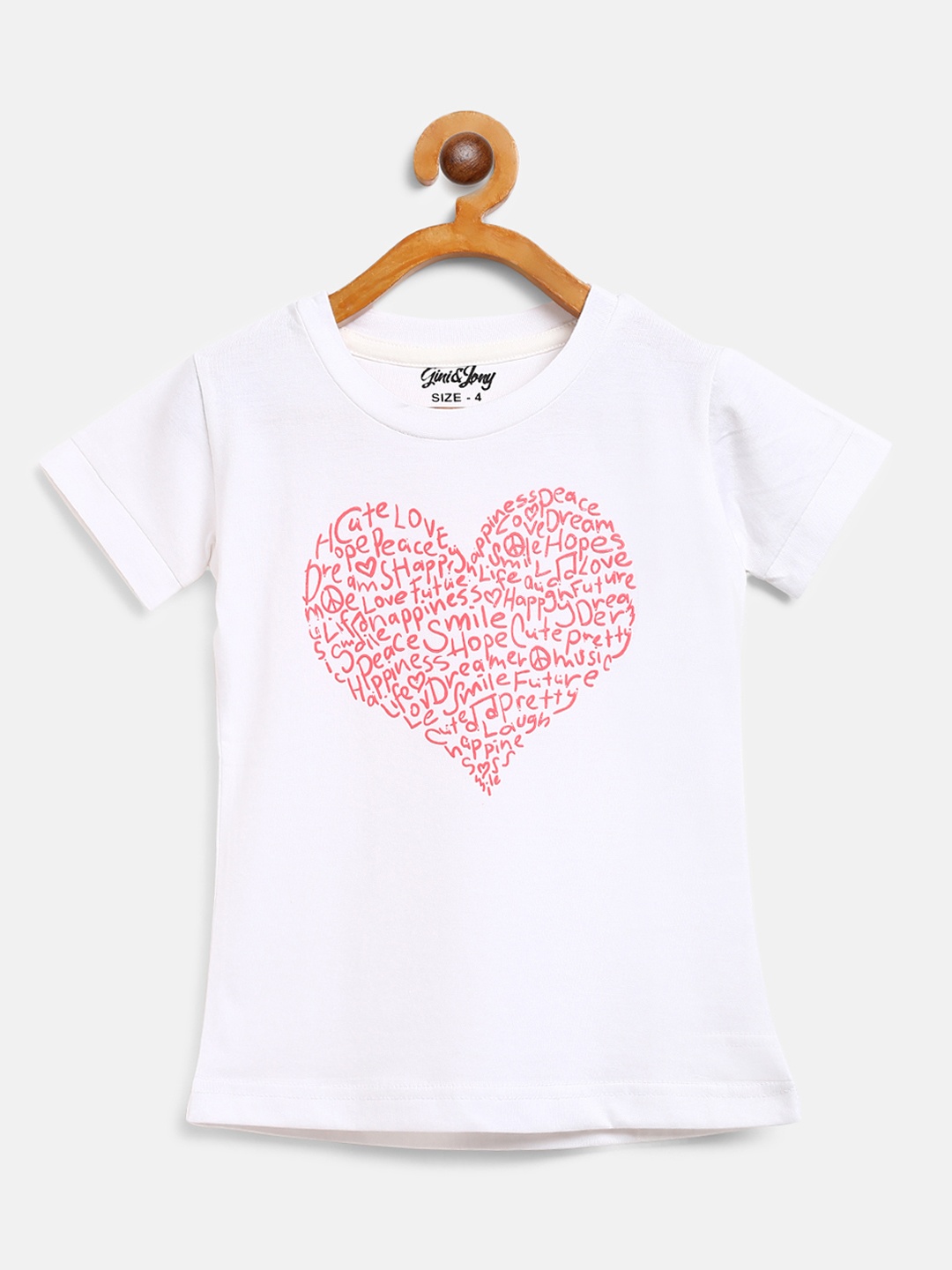 

Gini and Jony Girls White Coral Pink Printed Round Neck Pure Cotton T-shirt
