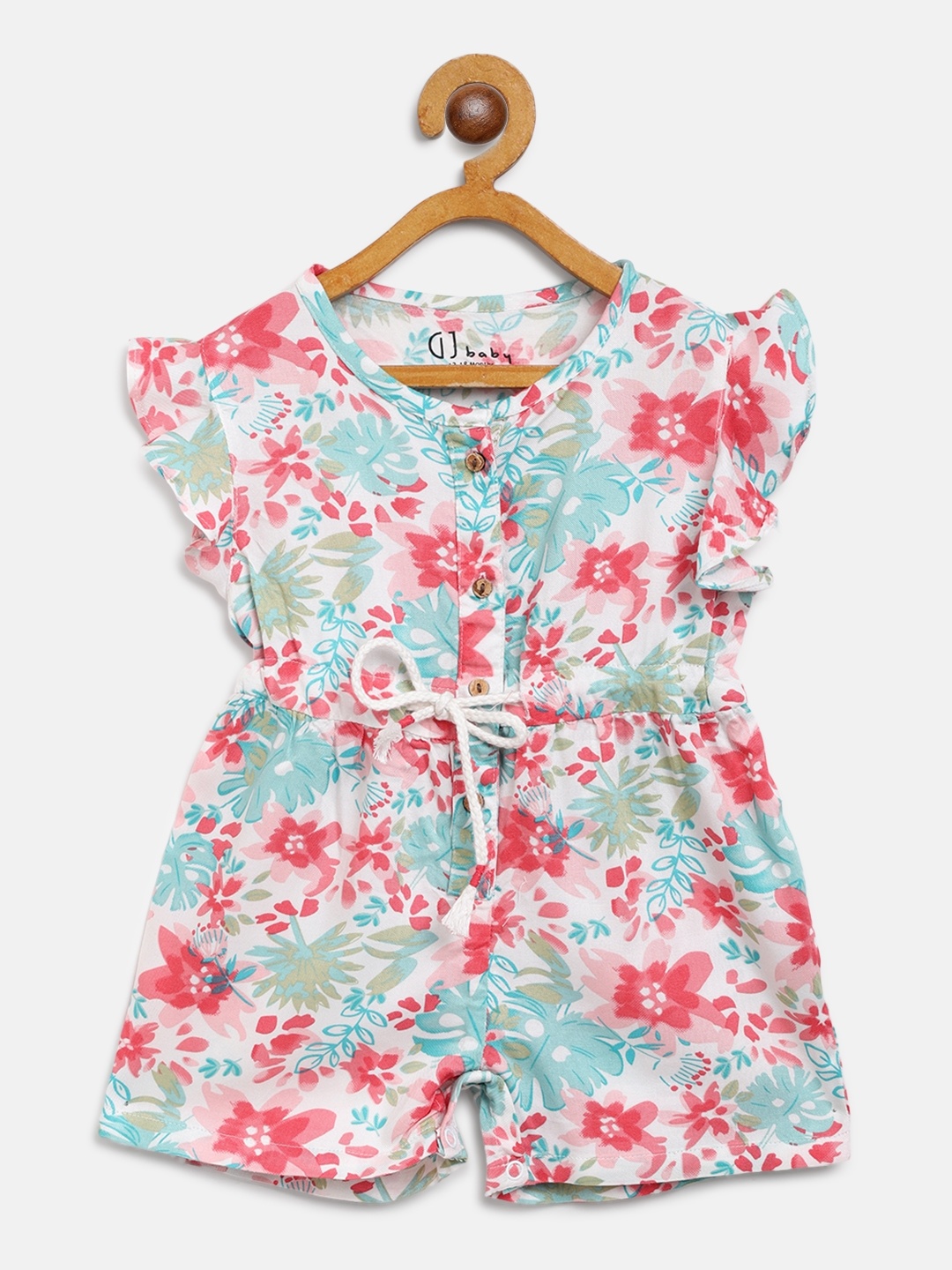 

Gini and Jony Girls White & Pink Floral Printed Playsuit