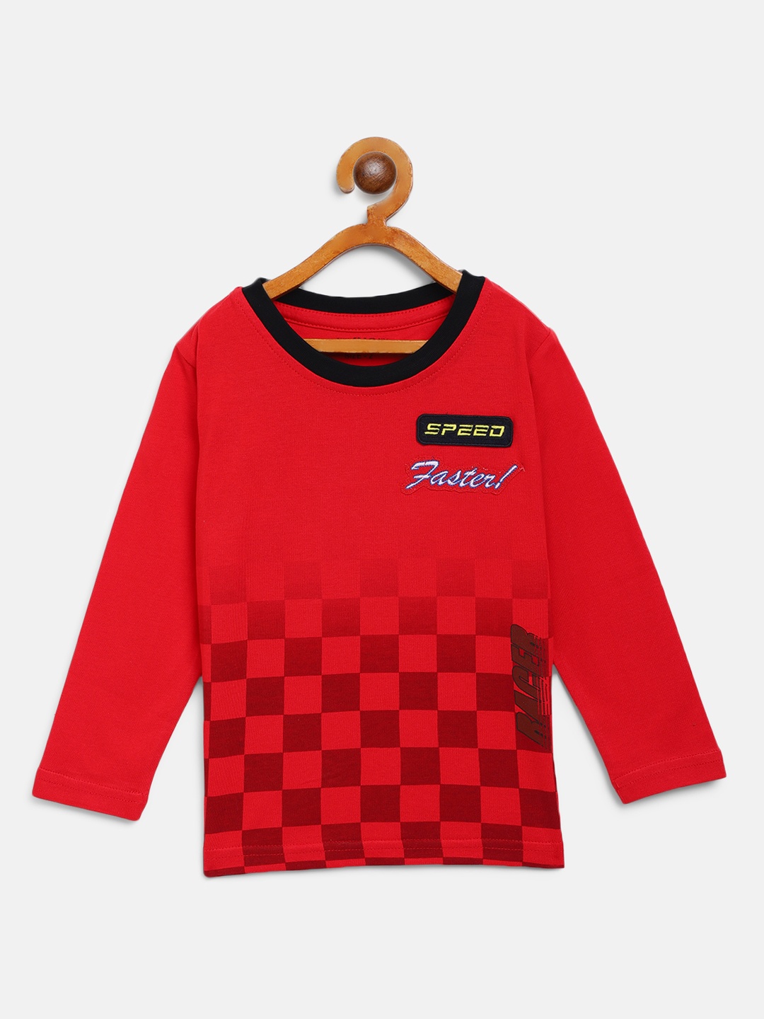 

Gini and Jony Boys Red Checked Round Neck Pure Cotton T-shirt