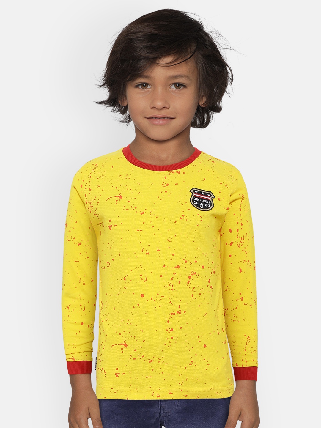 

Gini and Jony Boys Yellow & Red Printed Round Neck T-shirt