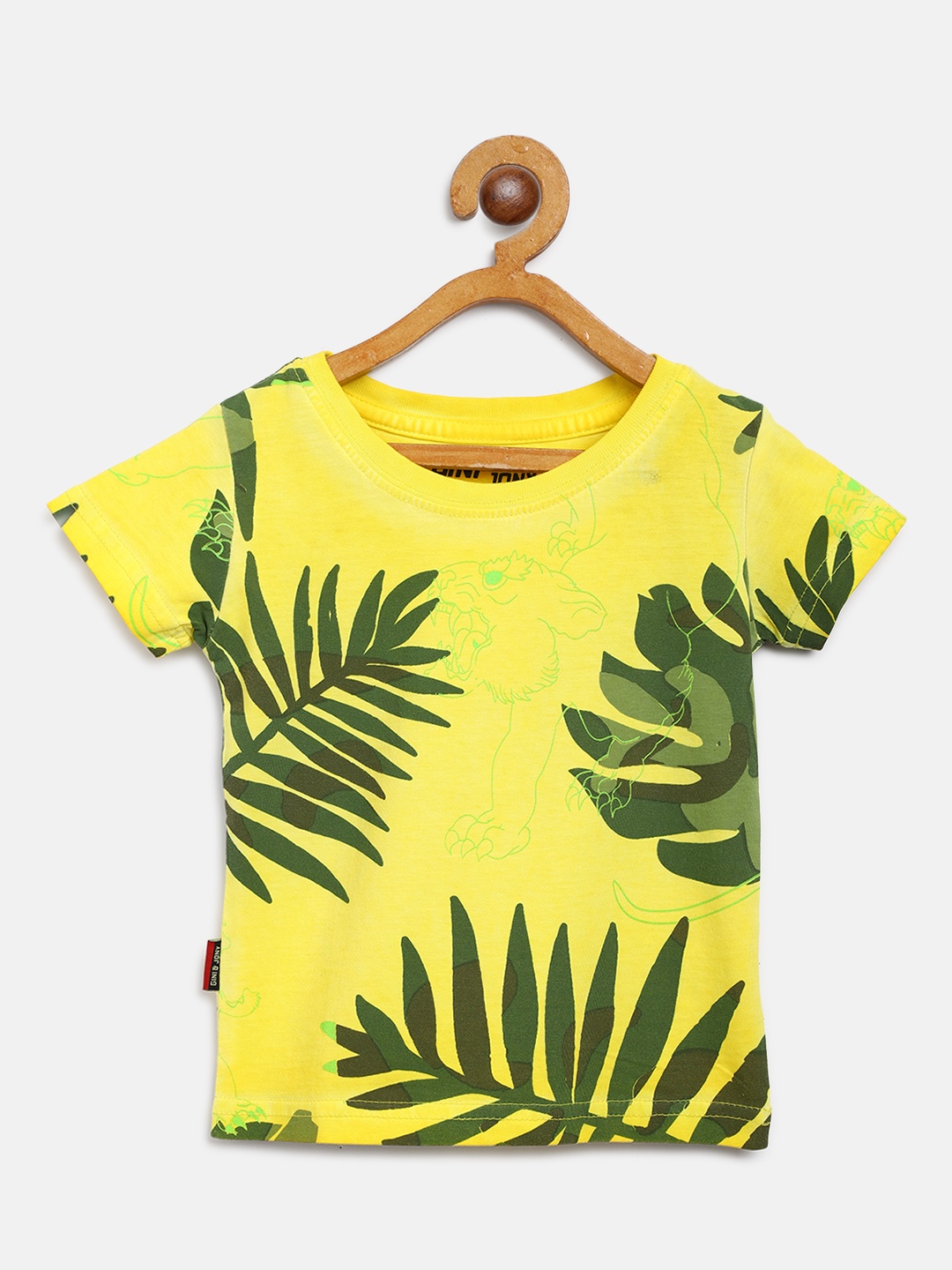 

Gini and Jony Boys Yellow & Olive Green Printed Round Neck T-shirt