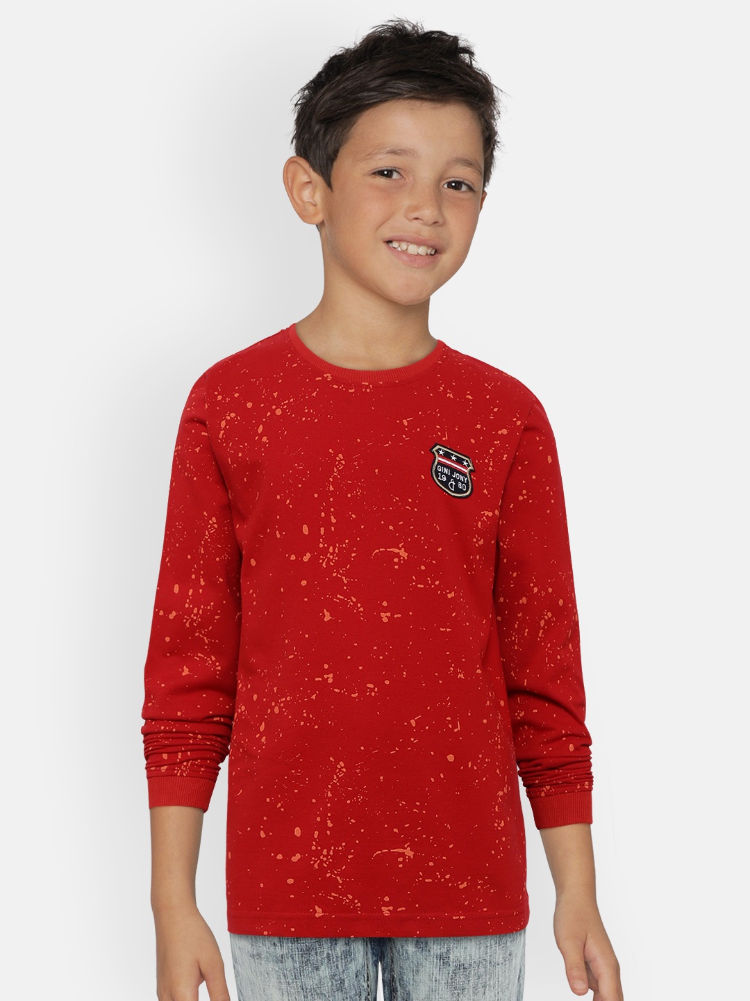 

Gini and Jony Boys Red & Orange Printed Round Neck T-shirt