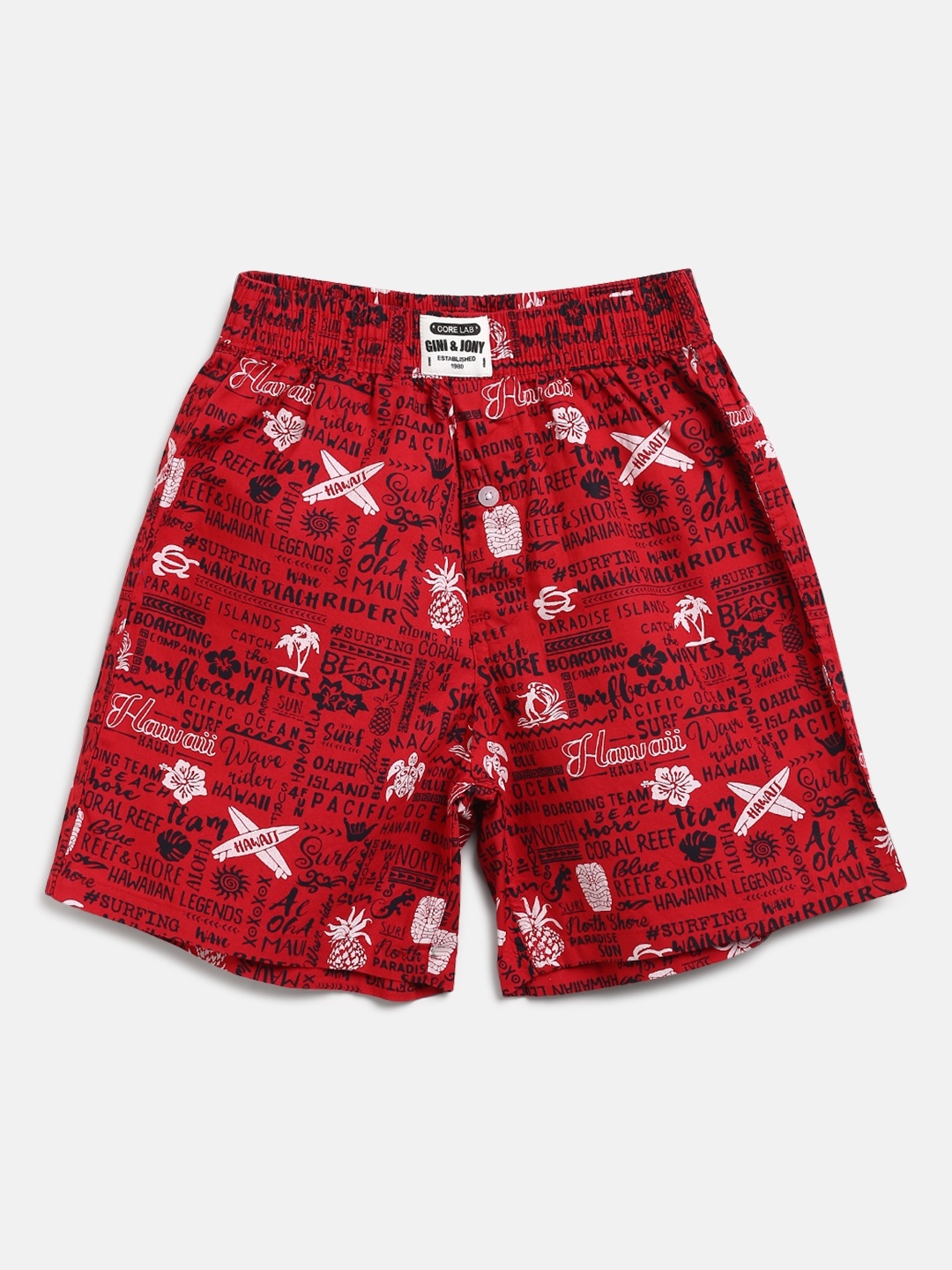 

Gini and Jony Boys Red & Black Printed Regular Fit Shorts