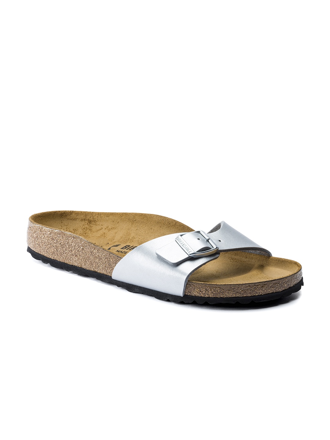 

Birkenstock Madrid Silver Narrow Width Birko-Flor One-Strap Sandals