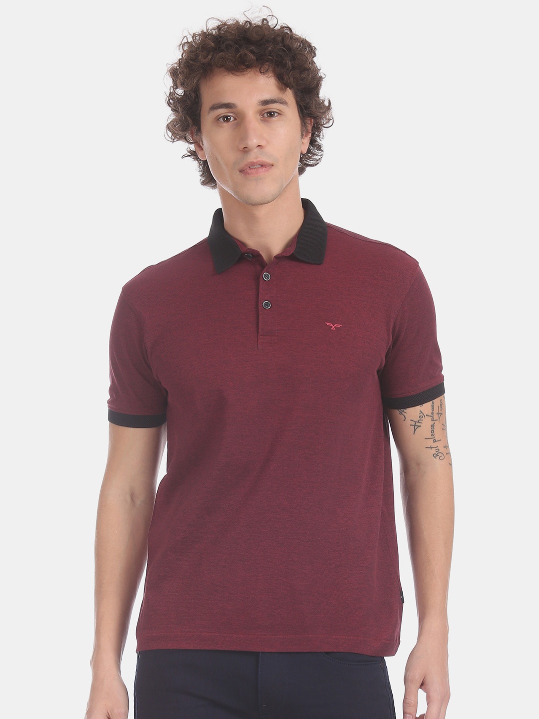 

Flying Machine Men Maroon Solid Polo Collar Pure Cotton T-shirt