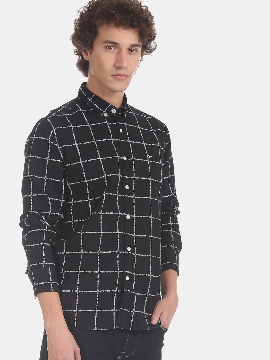 

Flying Machine Men Black & White Slim Fit Checked Casual Shirt