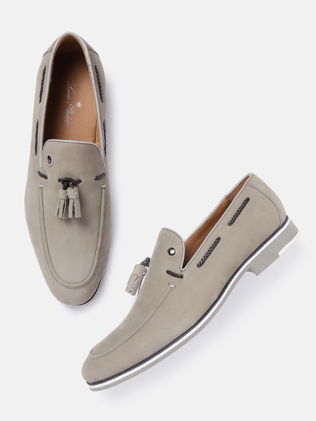 

Louis Philippe Men Grey Solid Tasseled Loafers