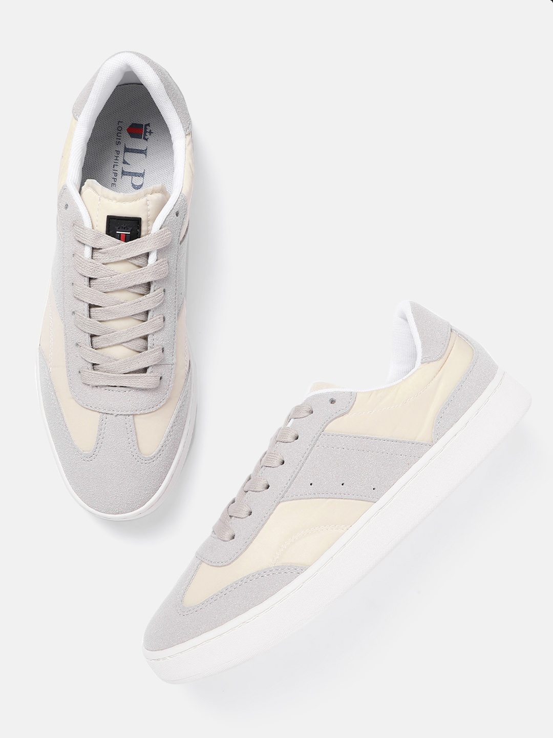 

Louis Philippe Men Grey & Peach-Coloured Colourblocked Sneakers