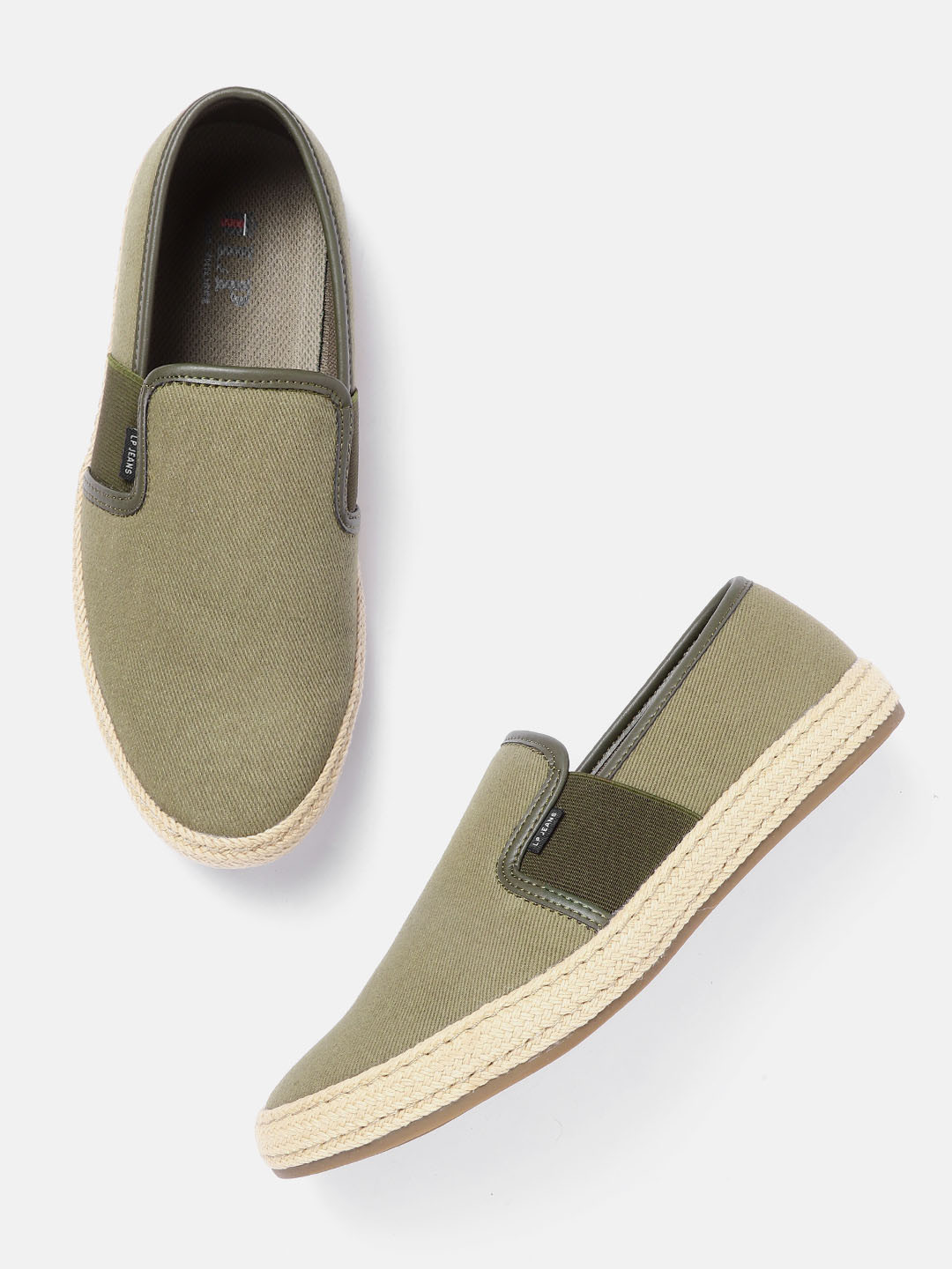

Louis Philippe Men Olive Green Solid Espadrilles