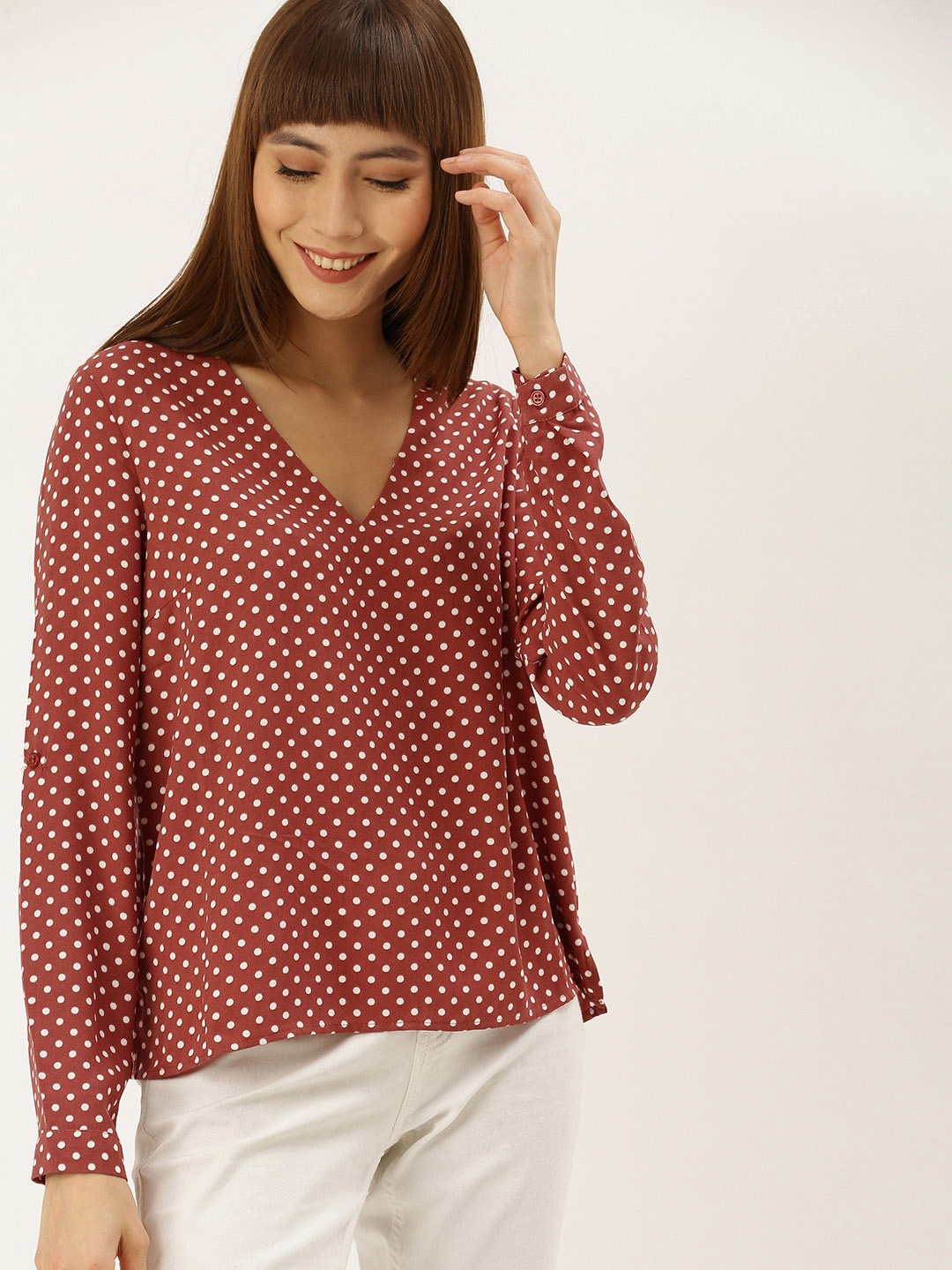 

FOREVER 21 Women Brown Polka Dots Printed Top