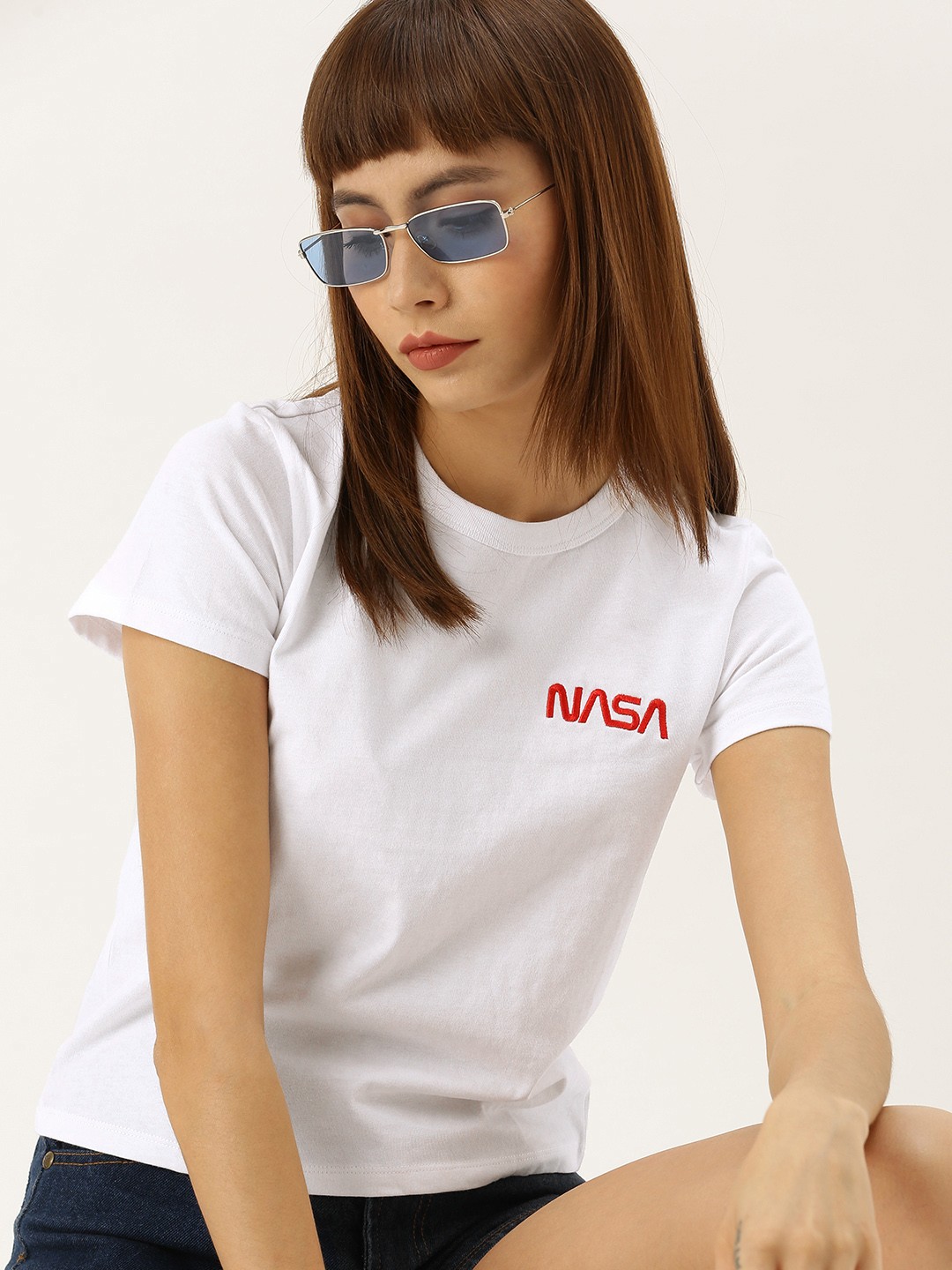 

FOREVER 21 Women White Solid Round Neck T-shirt