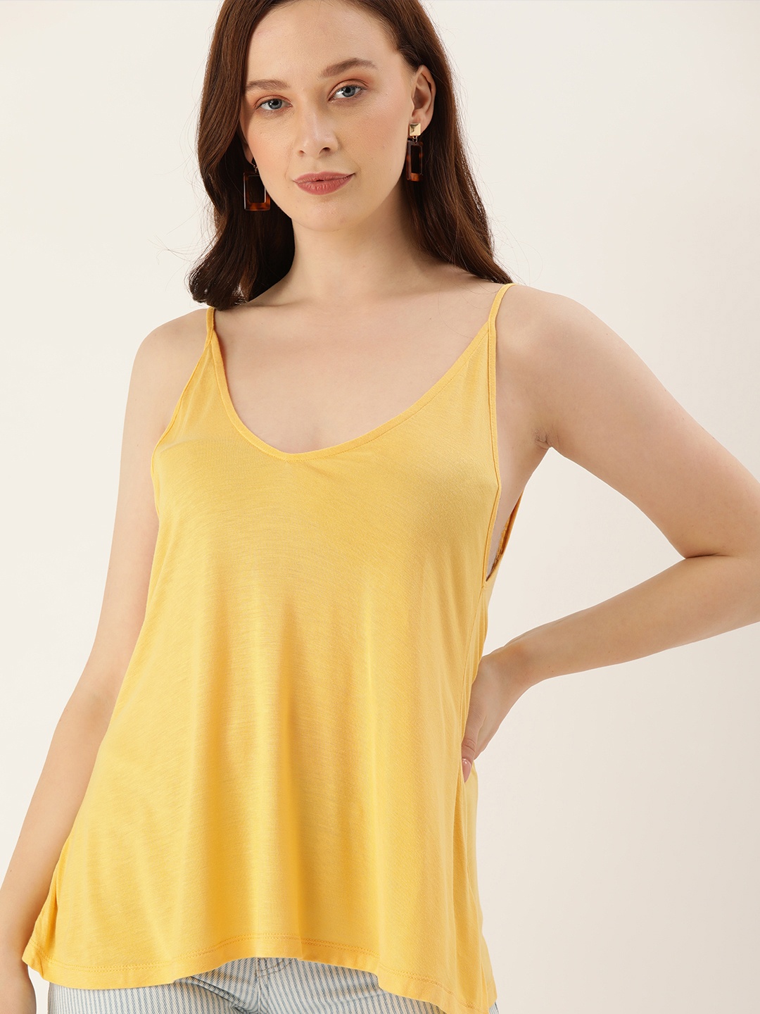 

FOREVER 21 Women Yellow Solid Top With Scoop Neck