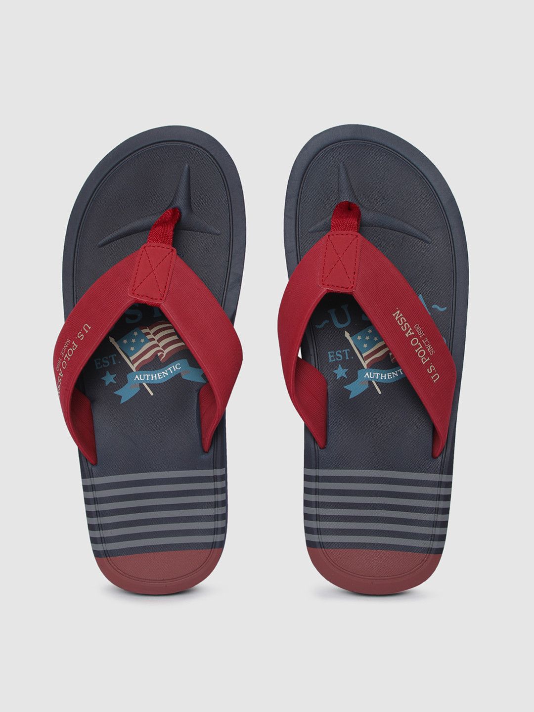 

U.S. Polo Assn. Men Red & Navy Blue Printed Thong Flip-Flops