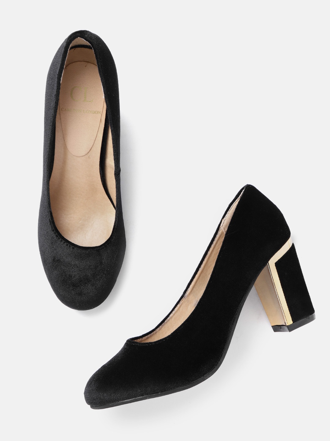 

Carlton London Women Black Solid Velvet Finish Pumps