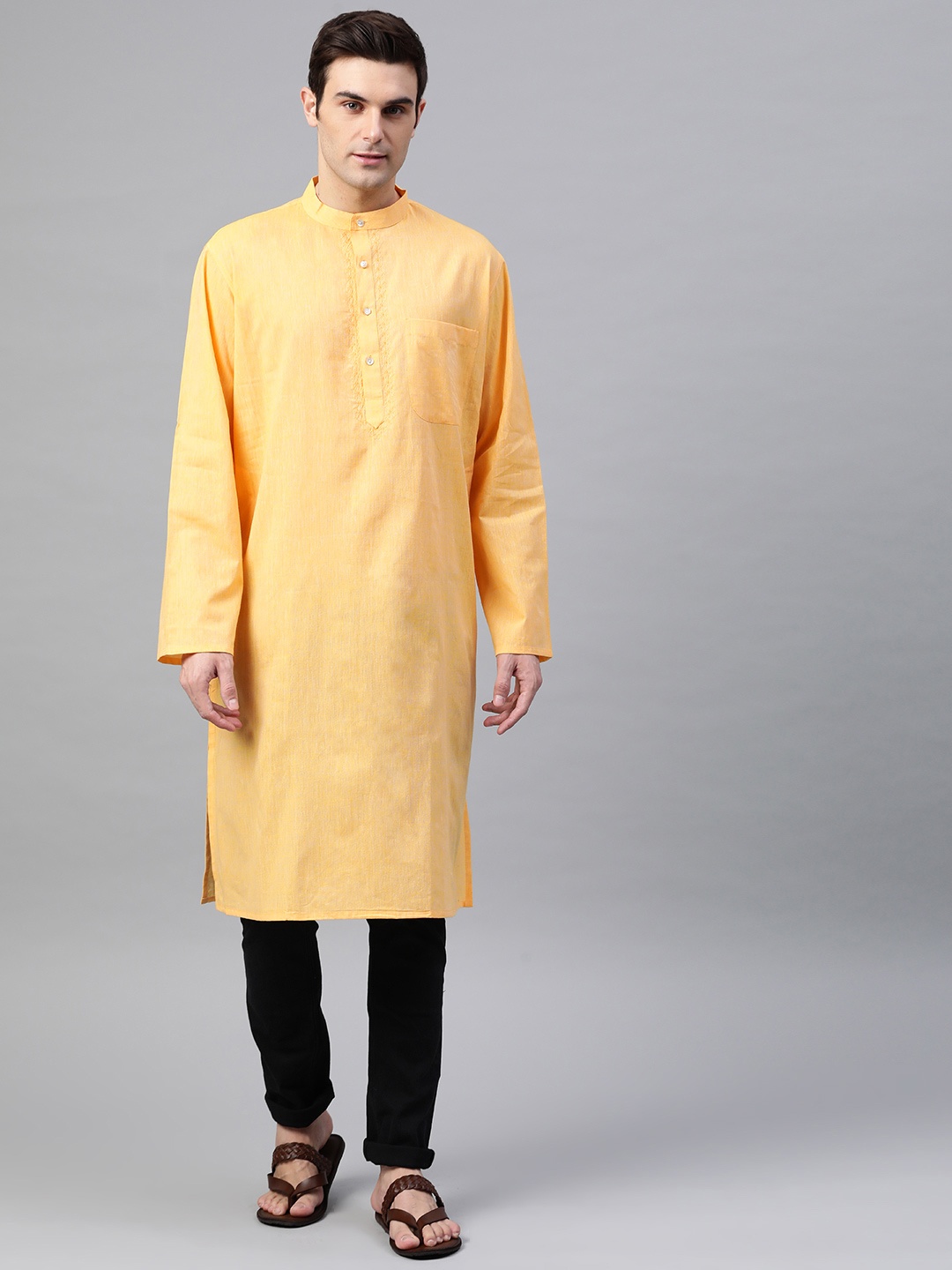 

Fabindia Men Mustard Yellow Solid Comfort Fit Straight Kurta