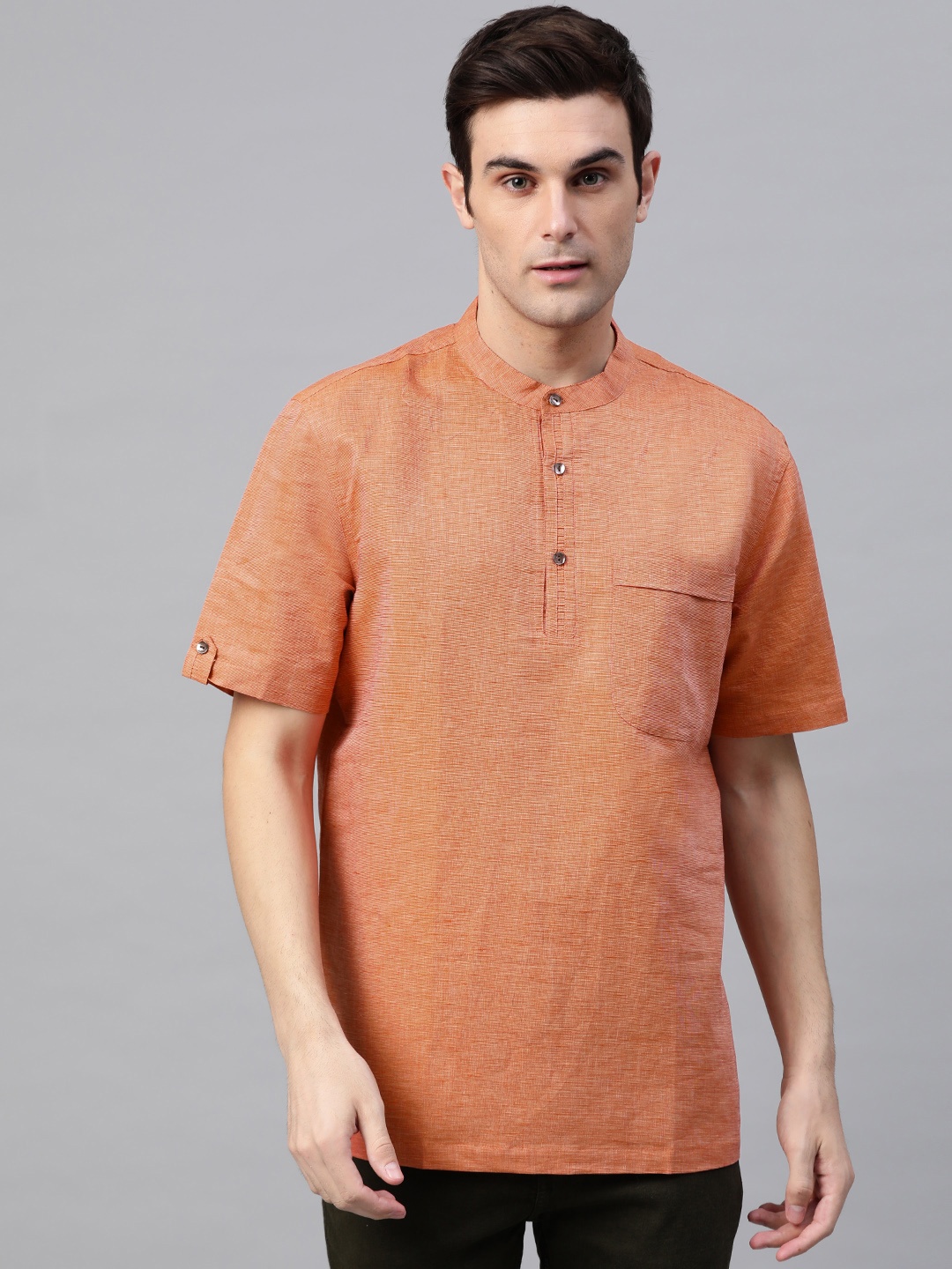 

Fabindia Men Orange Woven Design Straight Kurta