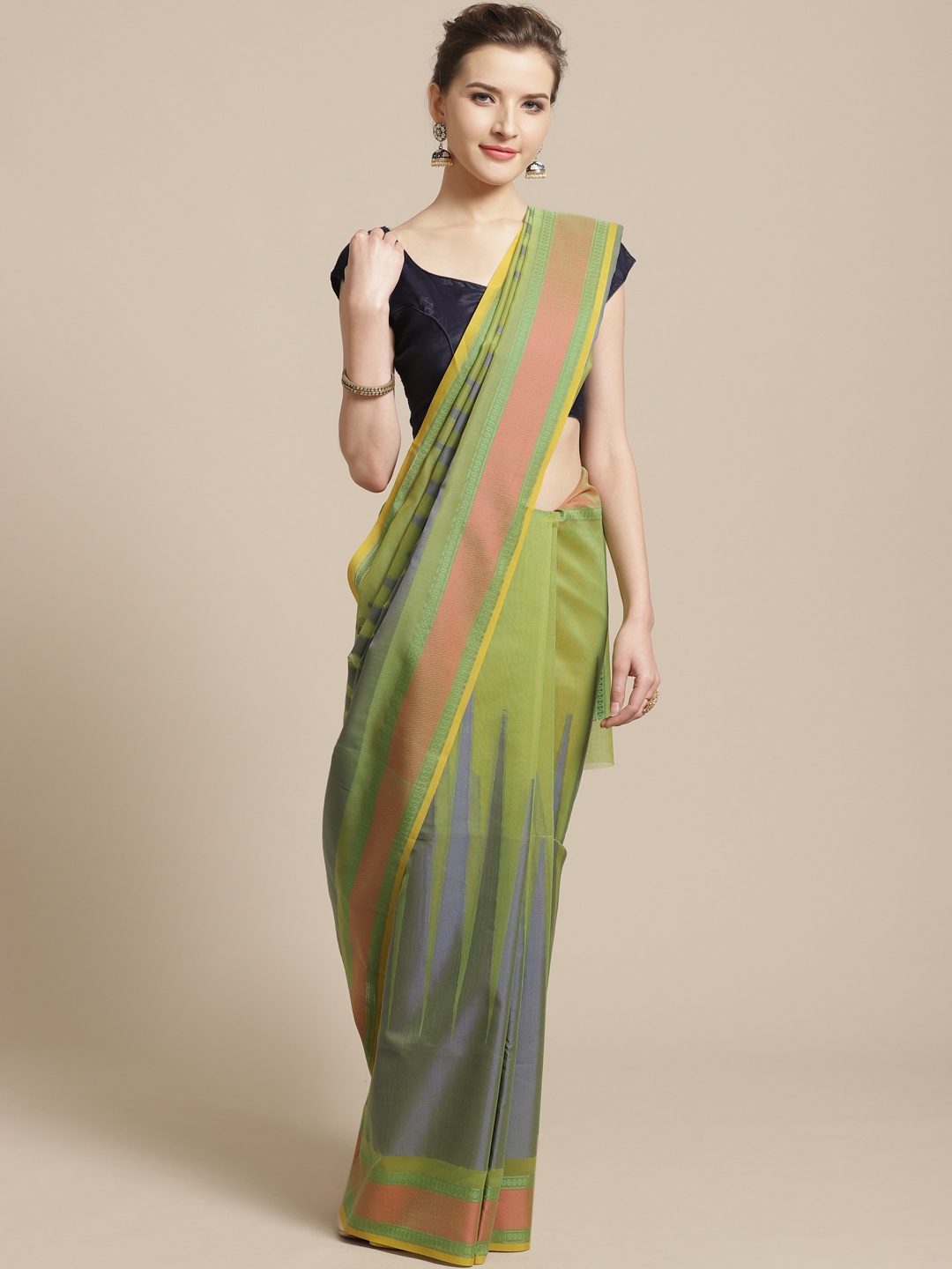 

BANARASI SILK WORKS Green & Grey Woven Design Banarasi Saree