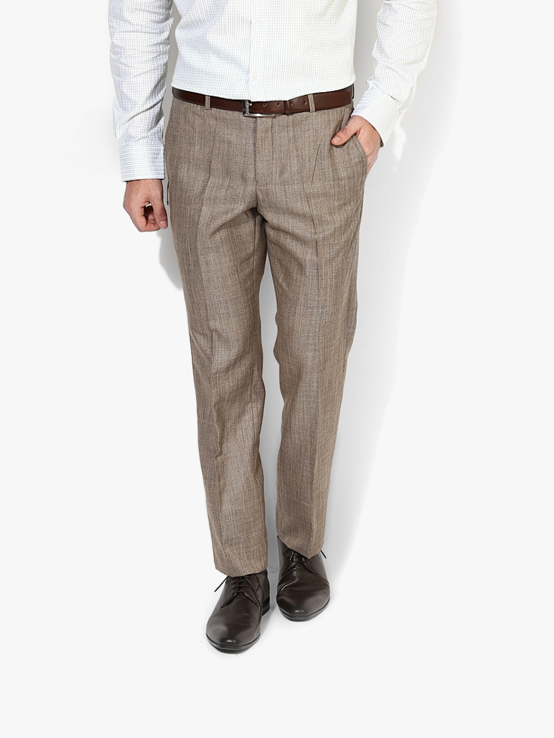 

Blackberrys Men Beige & Black Self-Design Regular Fit Formal Trouser