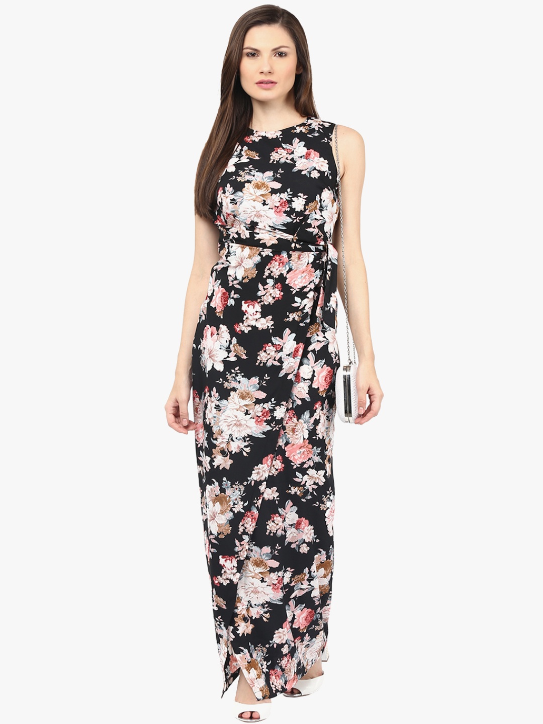 

Harpa Women Black & Pink Floral Print Maxi Dress