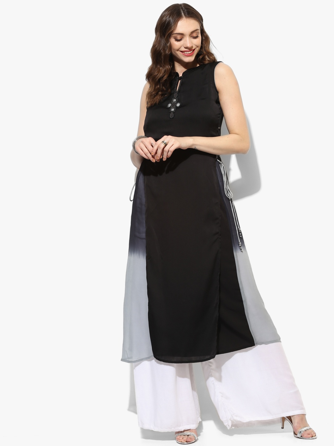 

GQ Women Black Dyed Layered A-Line Kurta