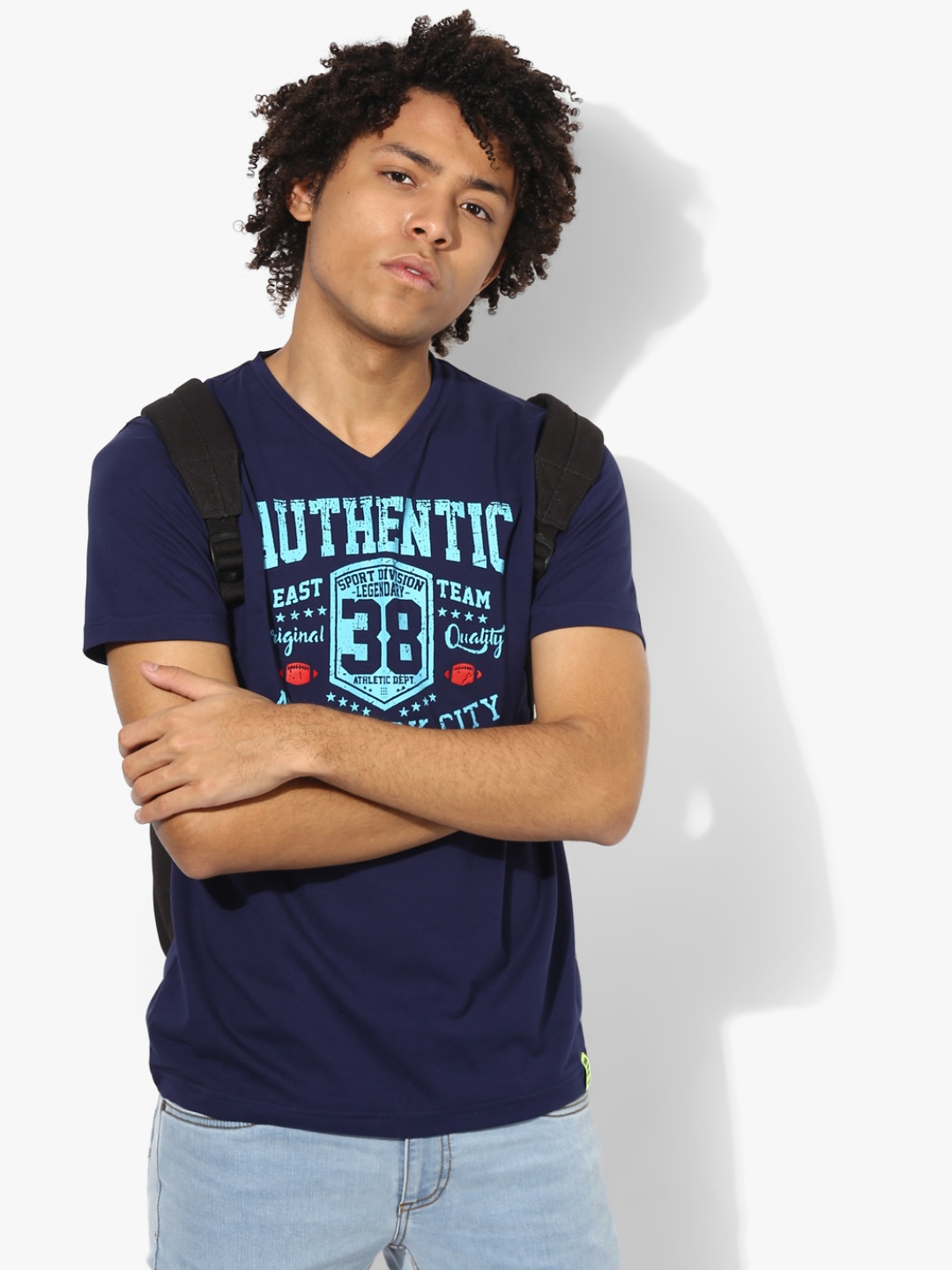 

rock.it Men Navy Printed V-Neck T-Shirt, Navy blue