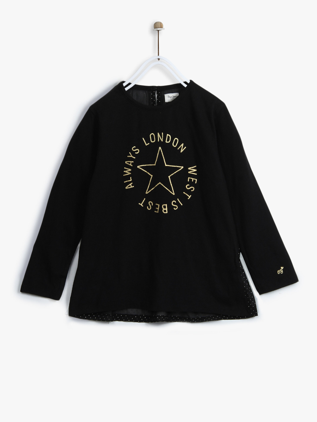 

Pepe Jeans Girls Black & Golden Printed A-Line Top