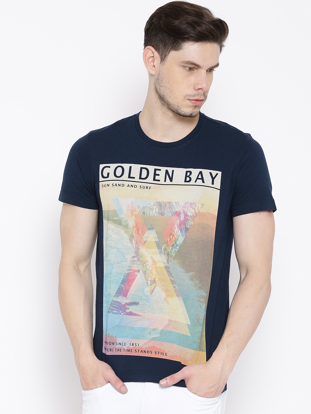 

Arrow Sport Navy Printed Pure Cotton T-shirt, Navy blue