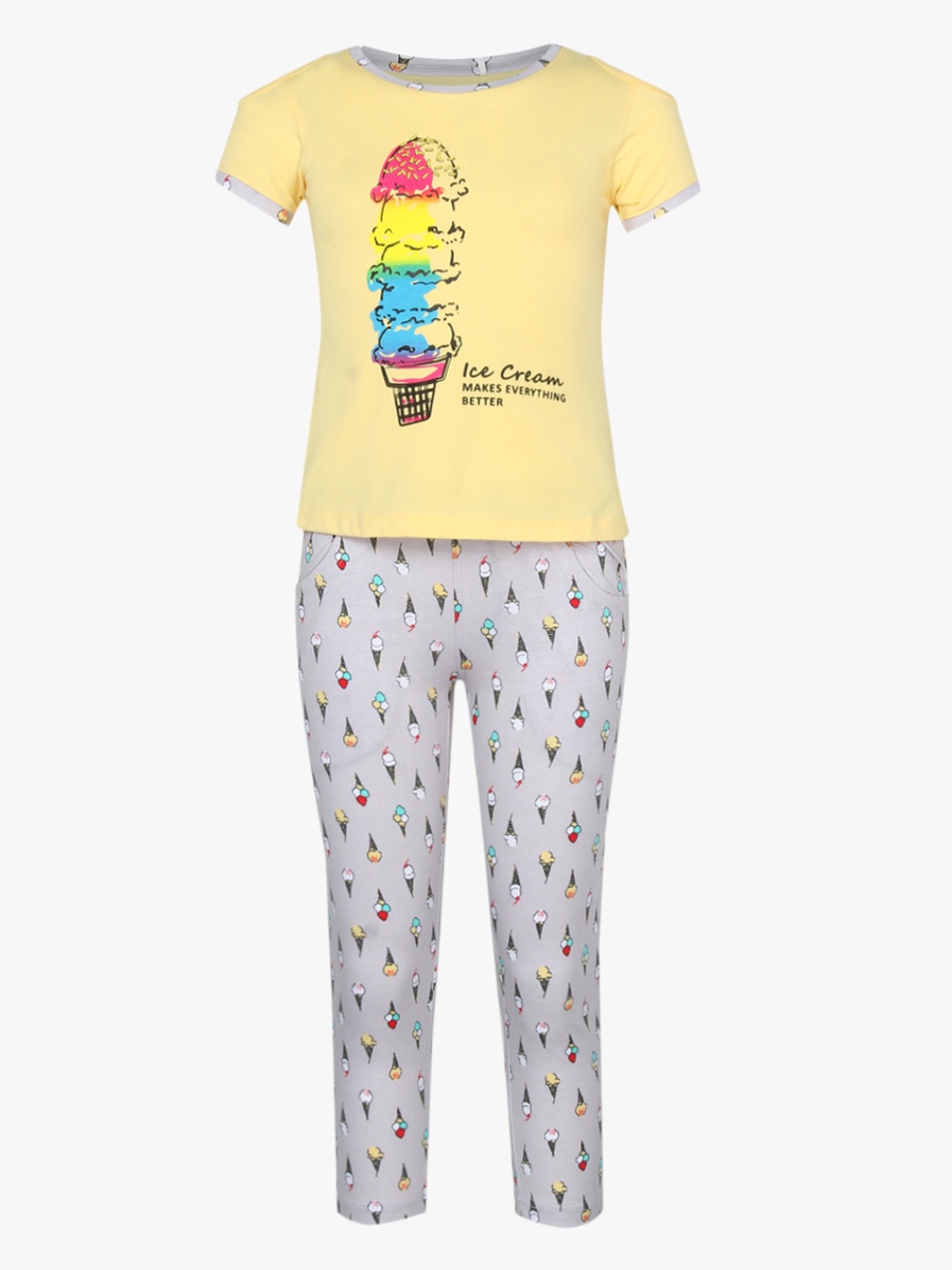 

Sweet Dreams Girls Yellow and Grey Printed Co-Ord Set