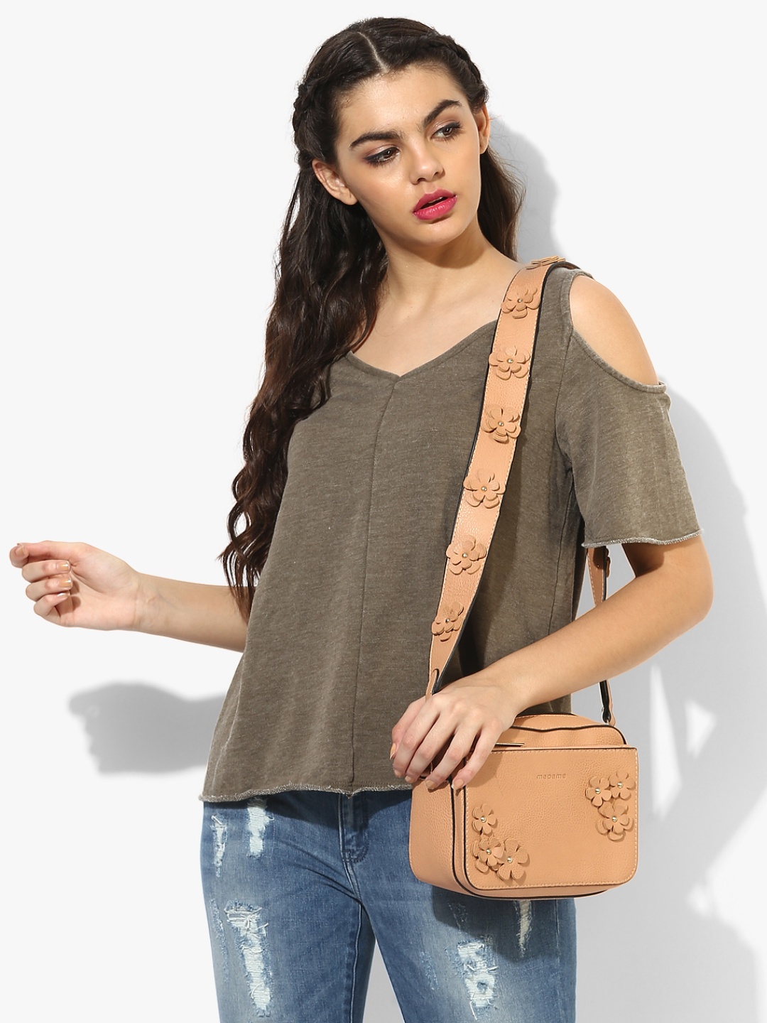 

ONLY Women Olive Green Colourblocked Top