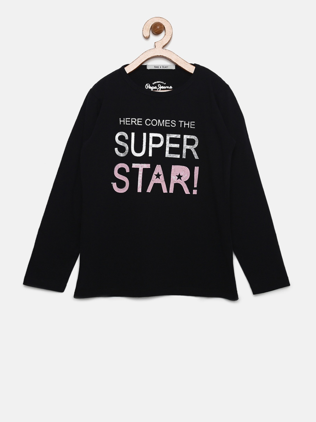 

Pepe Jeans Girls Black & Pink Printed & Sequinned Round Neck T-shirt