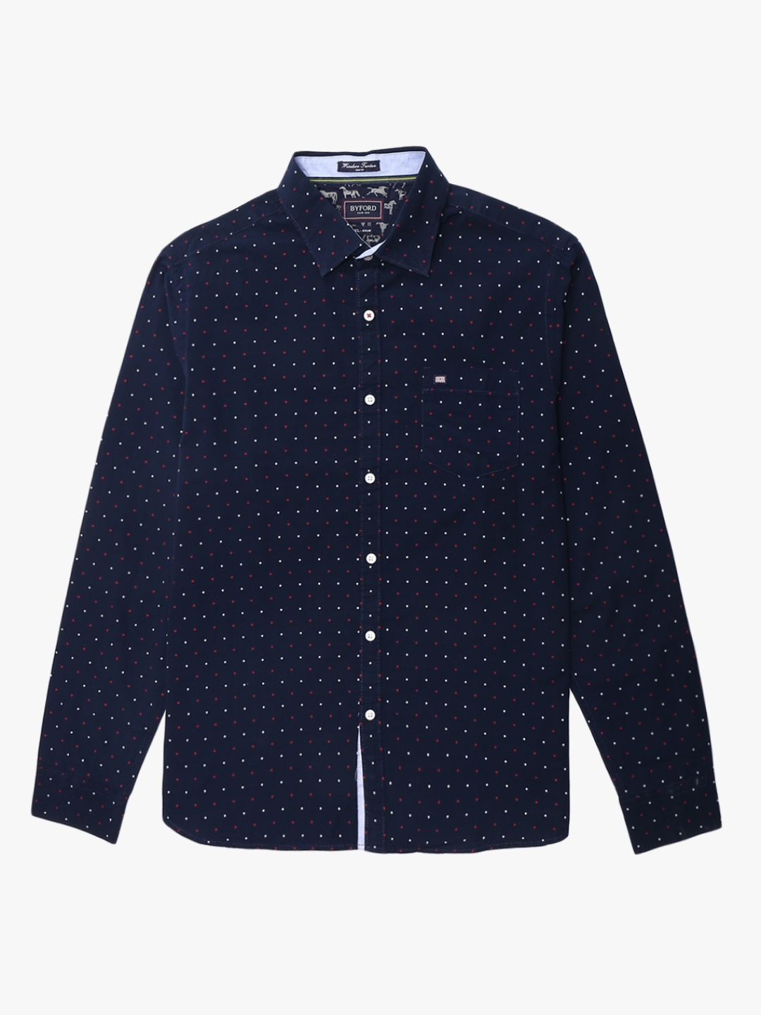 

BYFORD by Pantaloons Men Navy Blue & Red Polka Dot Printed Slim Fit Casual Shirt
