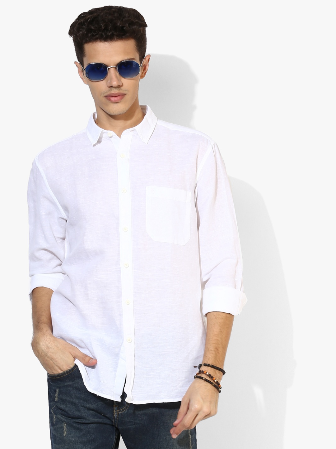 

IZOD Men White Slim Fit Solid Casual Shirt