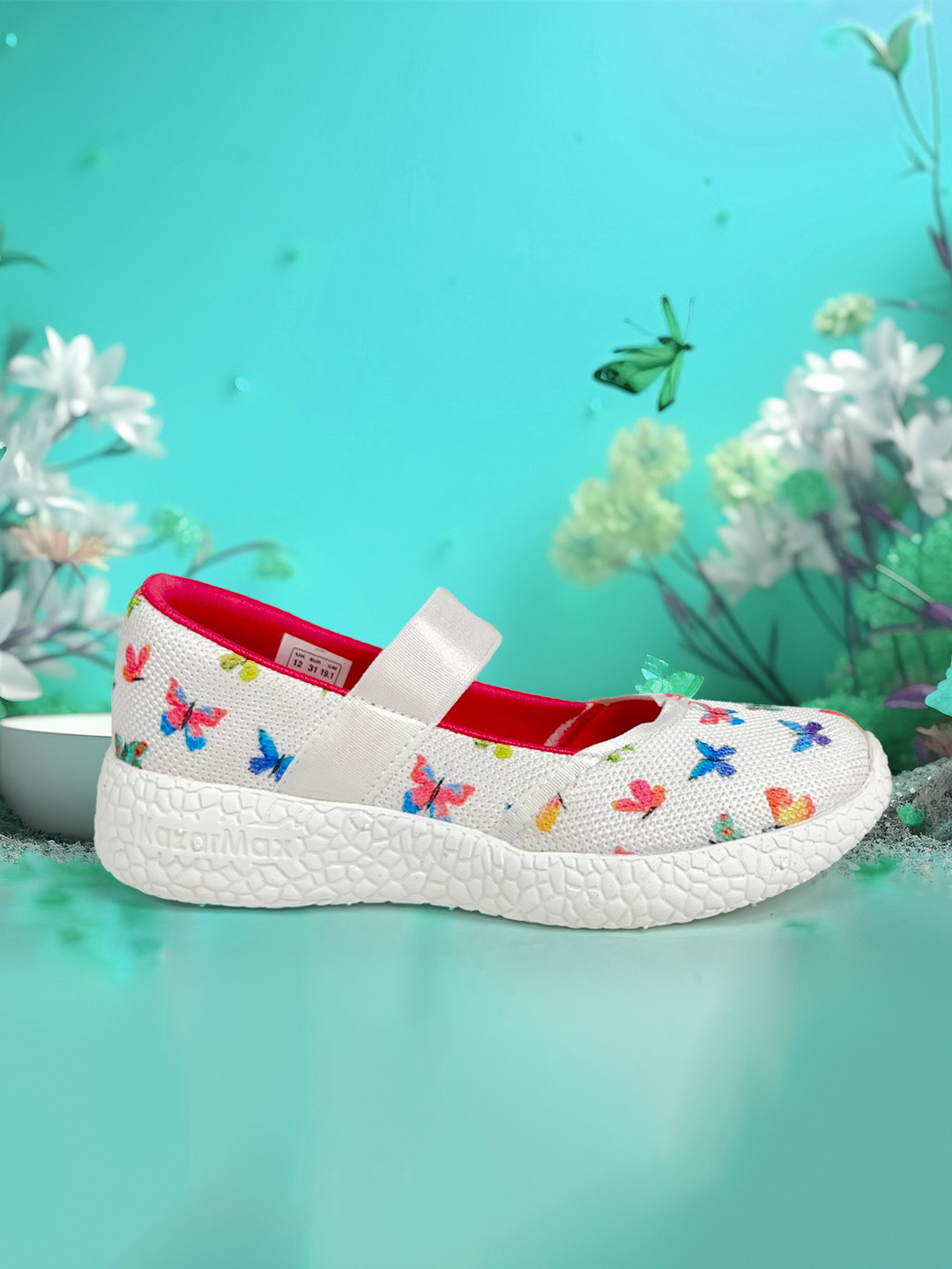 

KazarMax Girls Butterfly Print Ballerinas, White