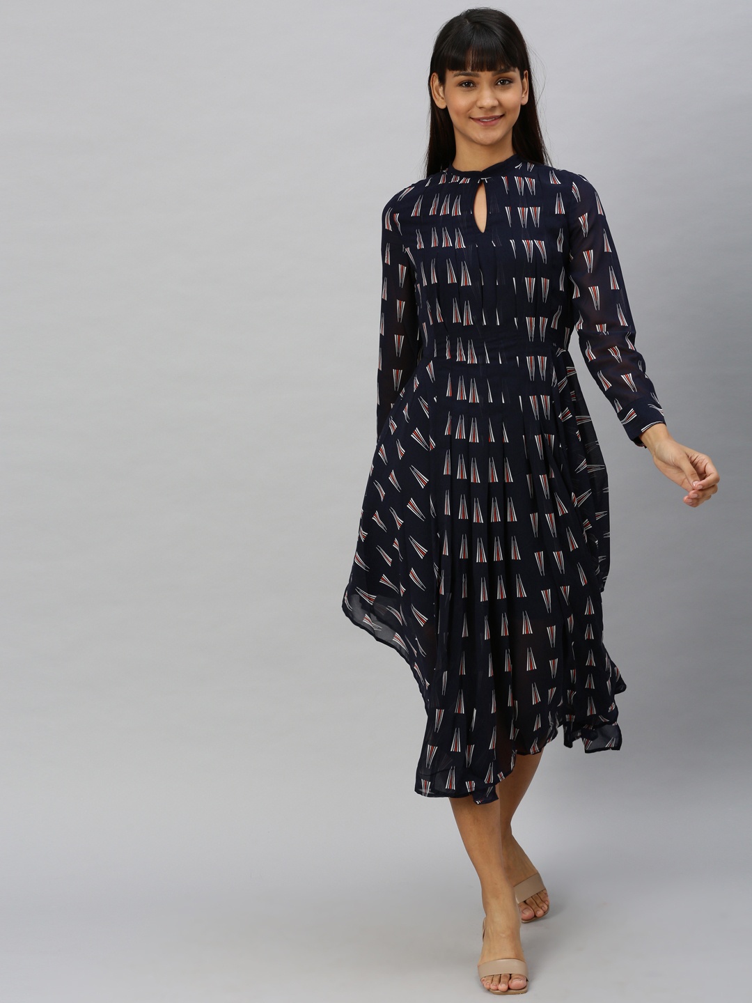 

Vero Moda Women Navy Blue & White Printed A-Line Dress