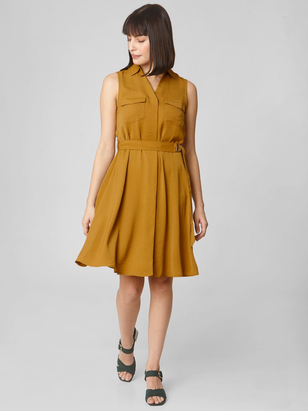 

Vero Moda Women Mustard Yellow Solid A-Line Dress