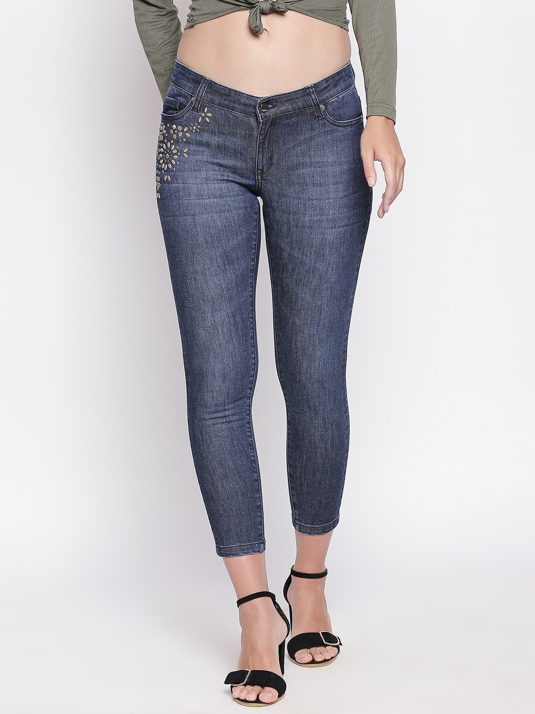 

SPYKAR Women Blue Super Skinny Fit Low-Rise Clean Look Cropped Jeans