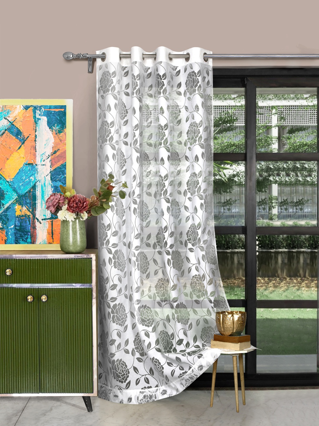 

ROSARA HOME White Single Sheer Long Door Curtain