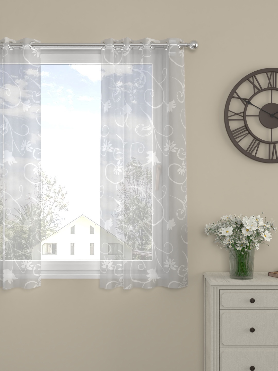 

ROSARA HOME White Single Sheer Window Curtain