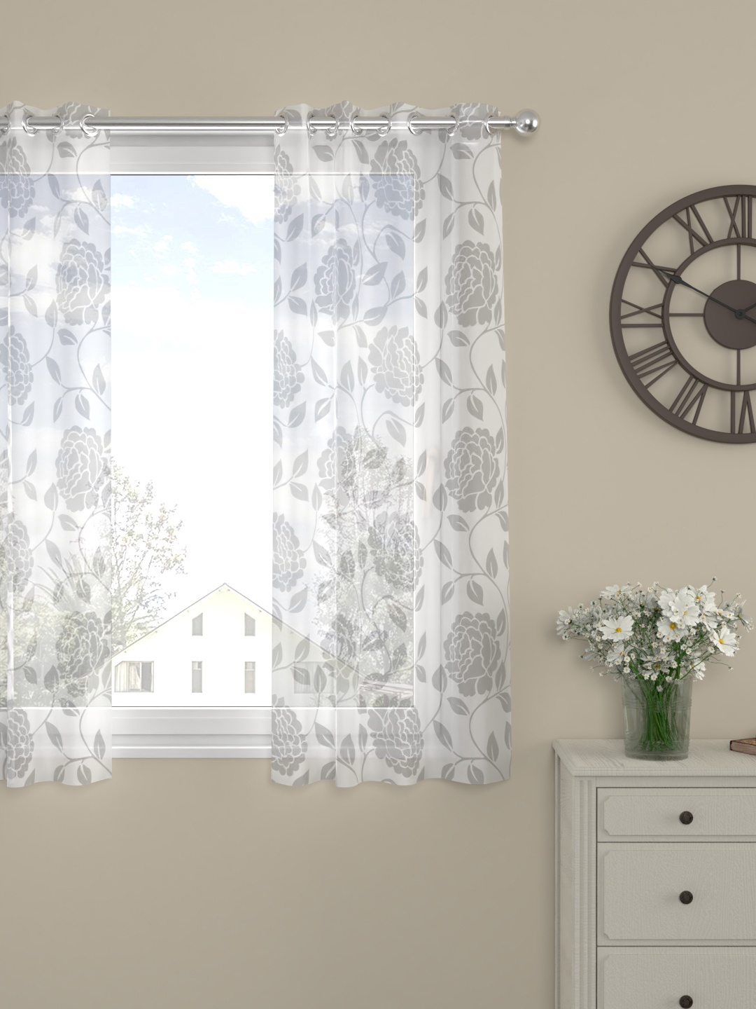 

ROSARA HOME White Single Sheer Window Curtain